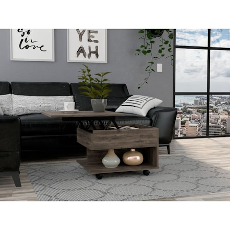 Tuhome Luanda Lift Top Coffee Table, Casters, One Shelf, Dark Brown MLB6581